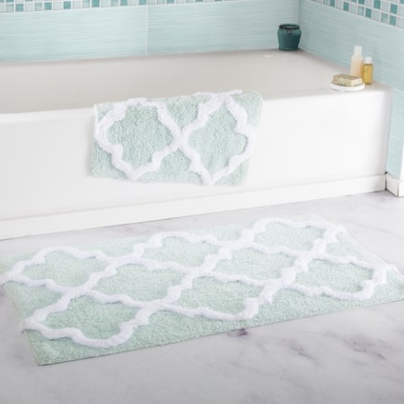Hastings Home 100 Percent Cotton 2 Piece Trellis Bathroom Mat Set - Seafoam 917042NPJ